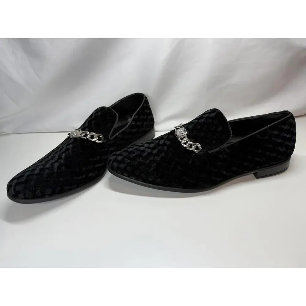 Amali Felix-000 Shoes Mens Size 10.5 Black Velvet Loafers Chain Dress Slip On
